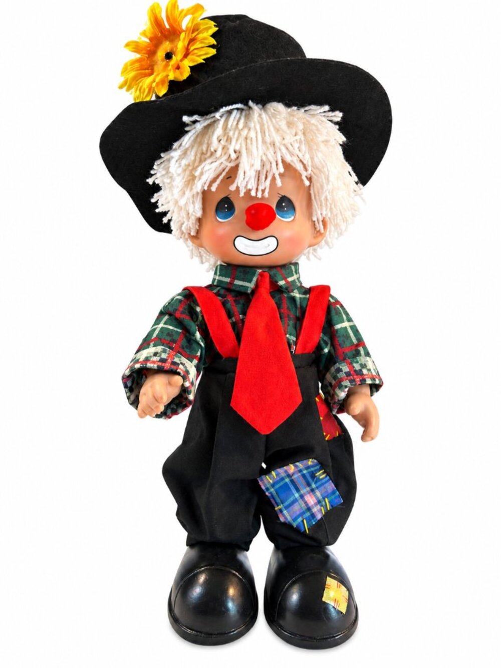 Vintage Precious Moments Hobo Clown Doll 14" Plaid Sunflower Hat #4406